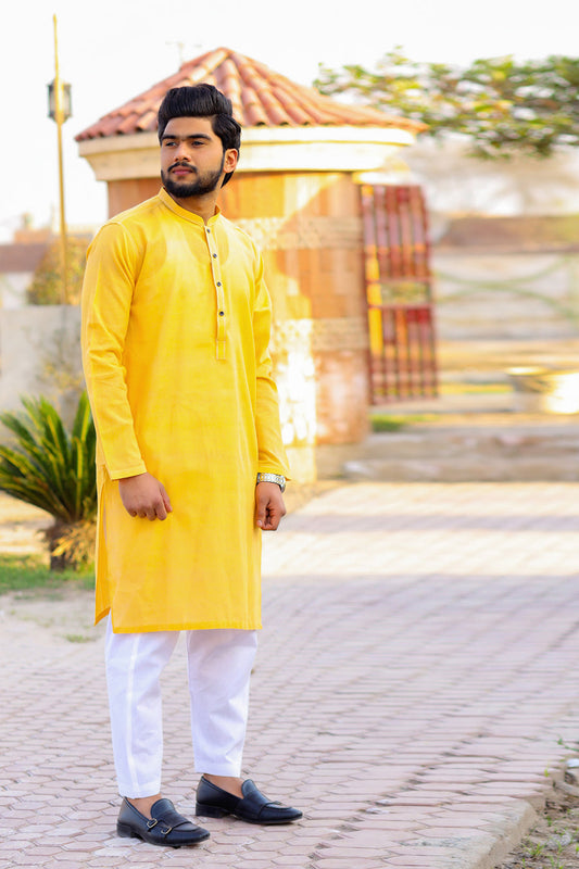 Yellow Cotton Khaddar Kurta-SK25