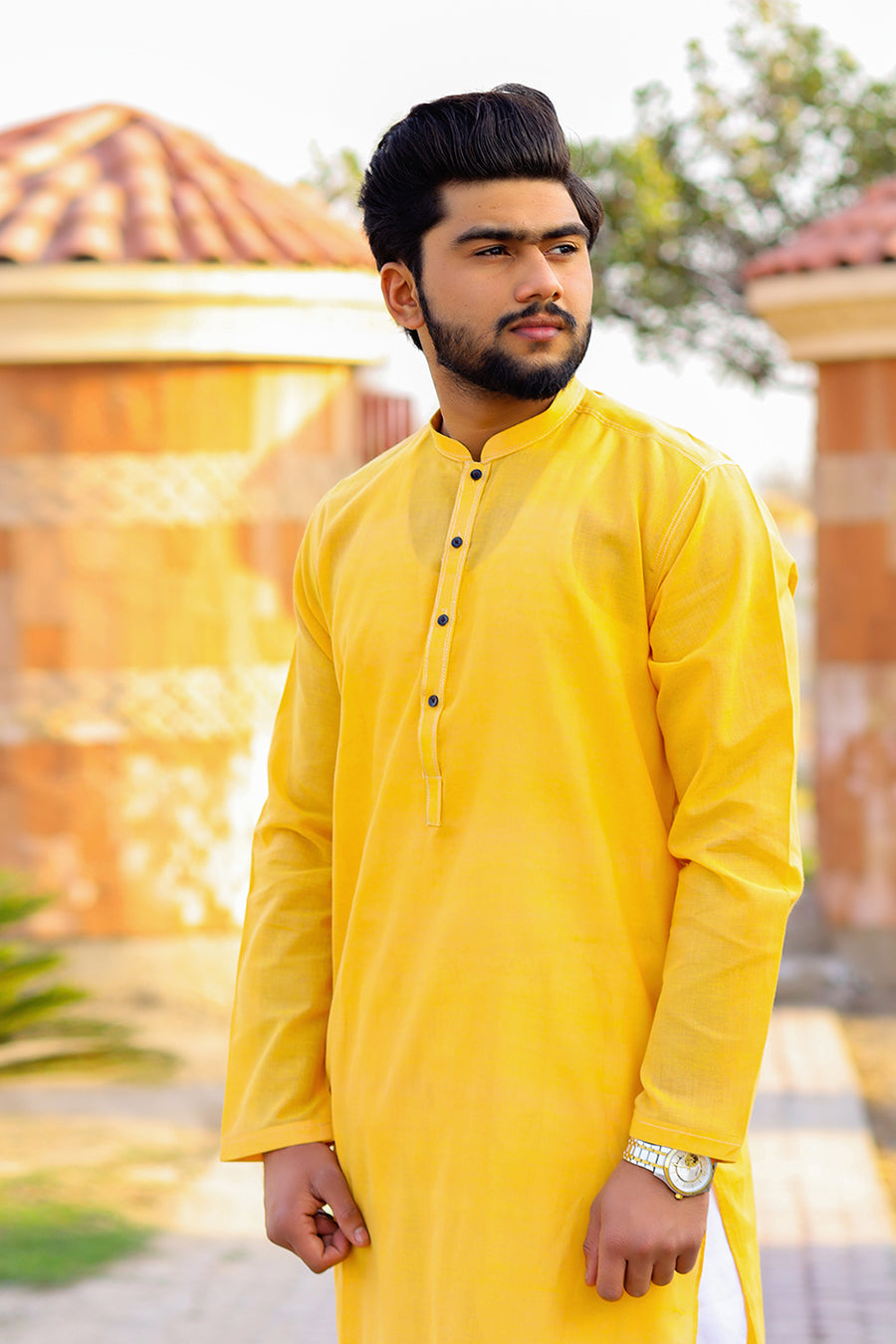 Yellow Cotton Khaddar Kurta-SK25