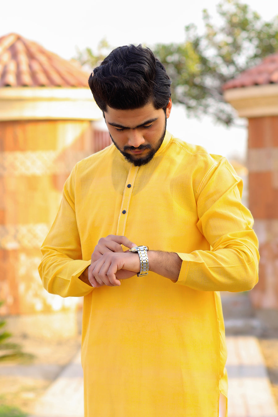 Yellow Cotton Khaddar Kurta-SK25