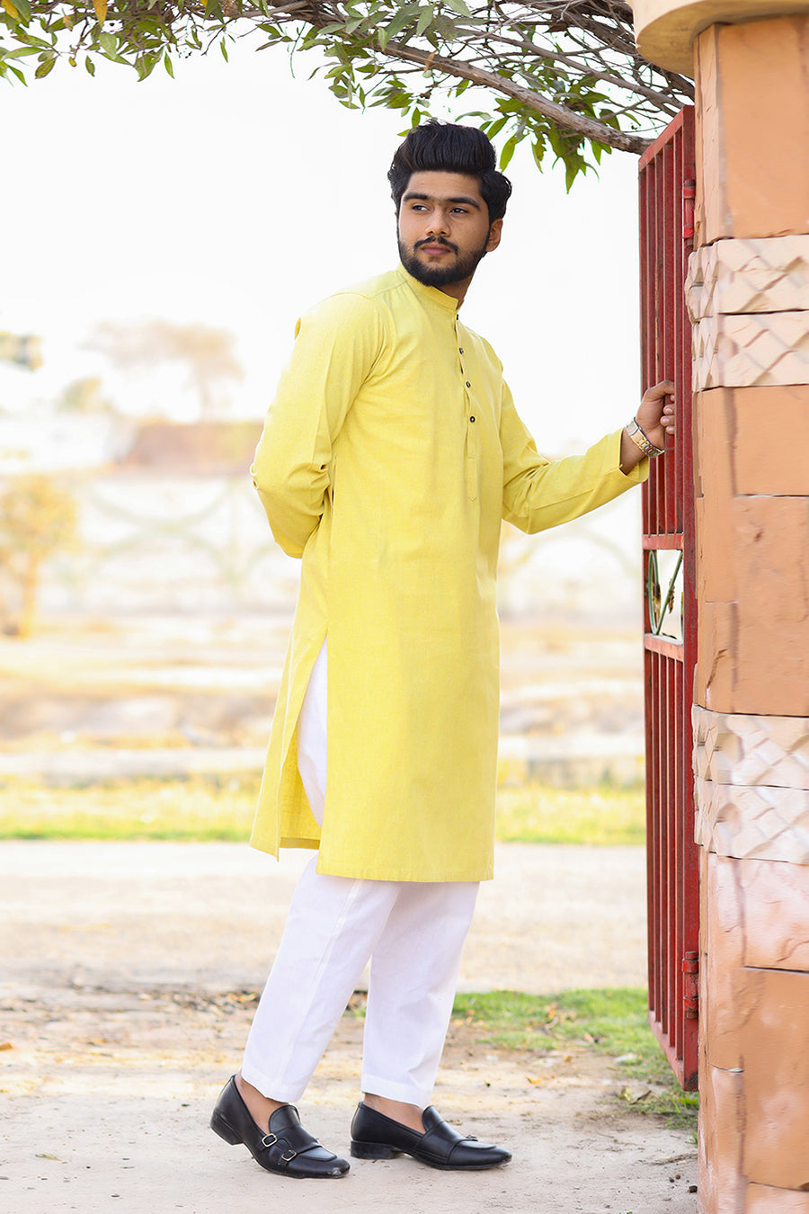 Yellow Cotton Khaddar Kurta-SK21