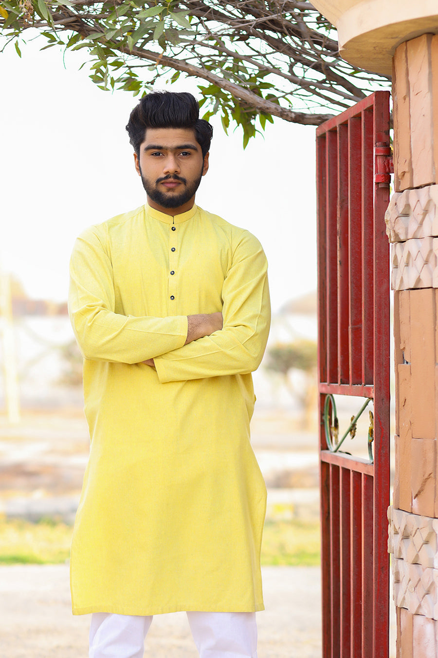 Yellow Cotton Khaddar Kurta-SK21