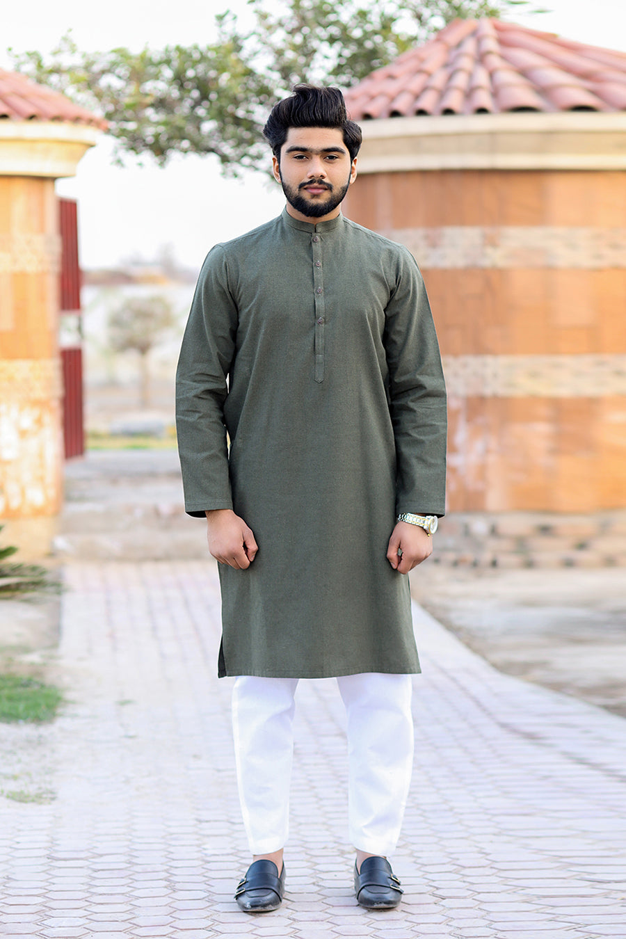 COMMANDO GREEN WINTER KHADI KURTA-SK1001 - Kamalia Khaddar