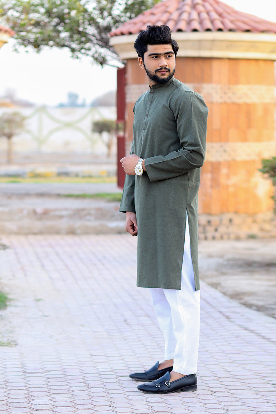 COMMANDO GREEN WINTER KHADI KURTA-SK1001 - Kamalia Khaddar